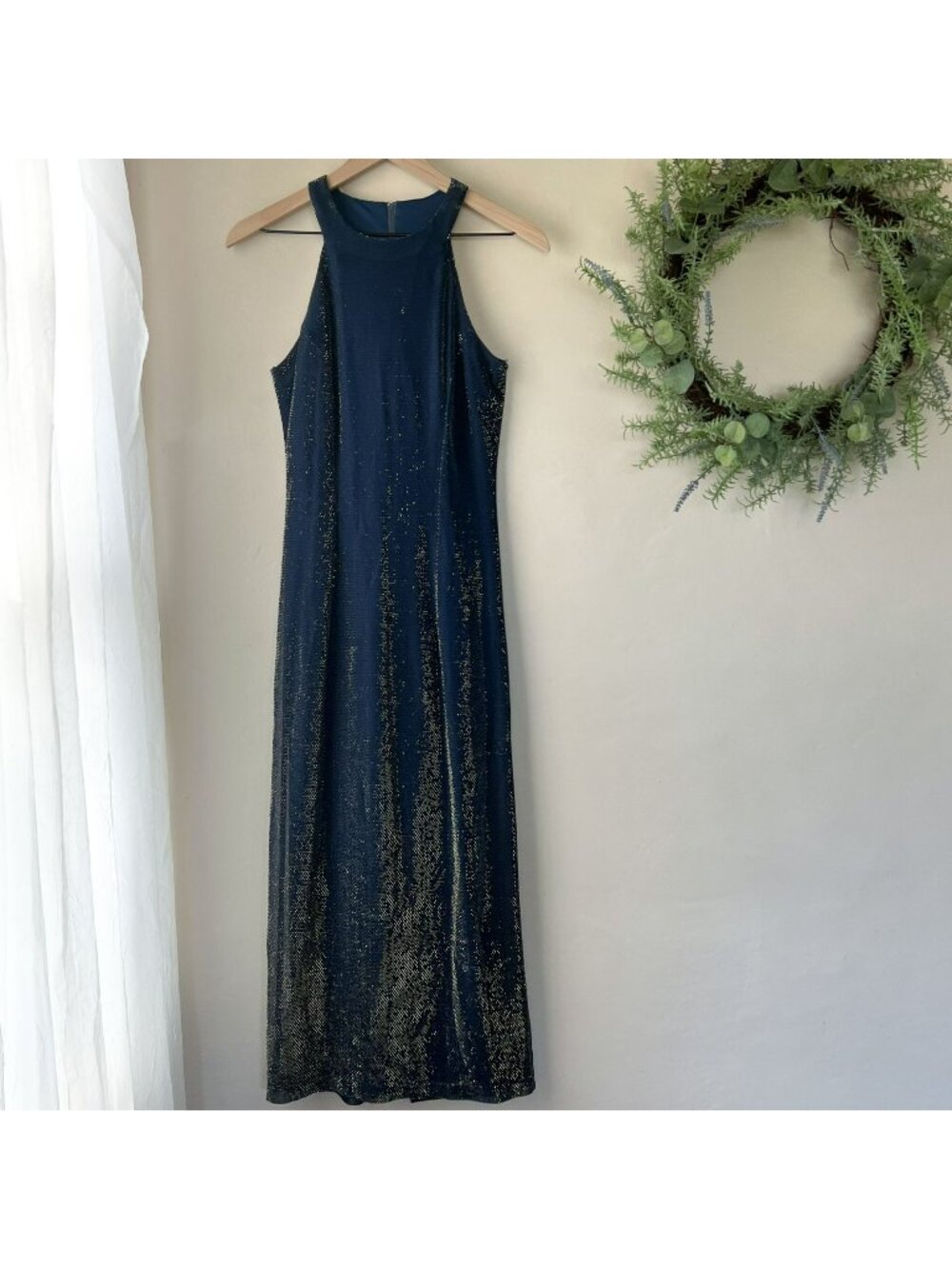 Vintage All That Jazz Blue Shimmery Halter Dress